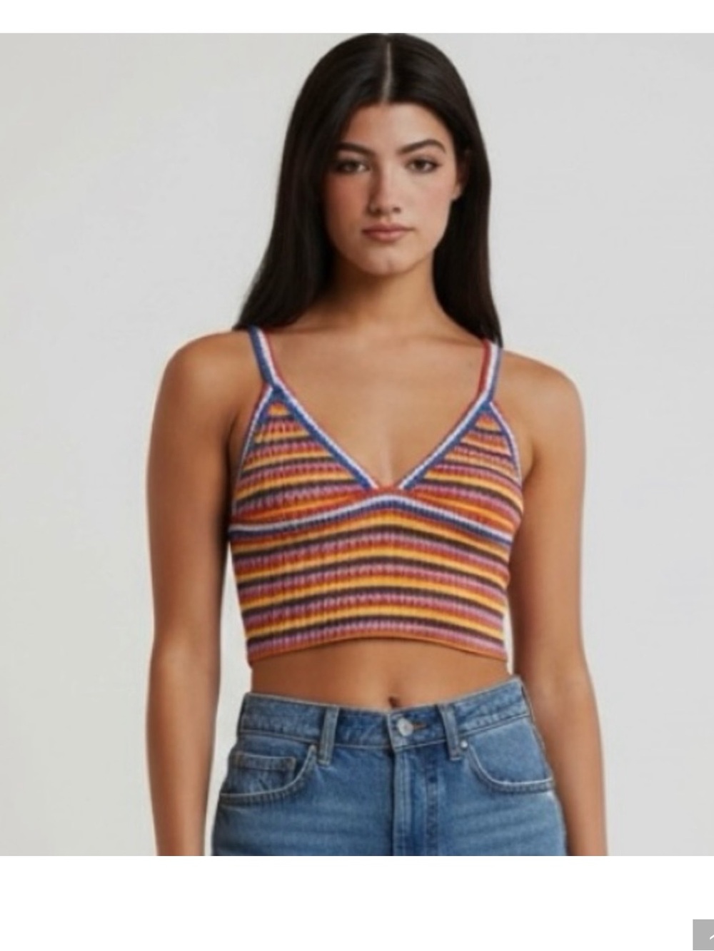 🌻ZARA Multicolor Striped Boho Crocheted Cropped Top Size Medium
